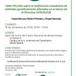 Cartel del Taller FELASA sobre la notificación estadística de animales genéticamente alterados, 19 de noviembre de 2026 en el CNB-CSIC, Madrid